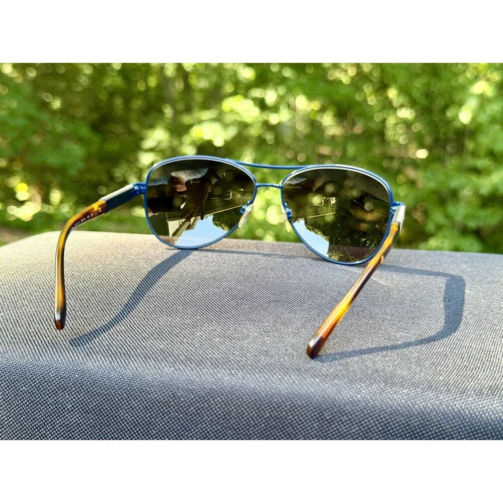 Burberry BE3080 Navy Blue Aviator Sunglasses Check Pattern Temples 59-14-135